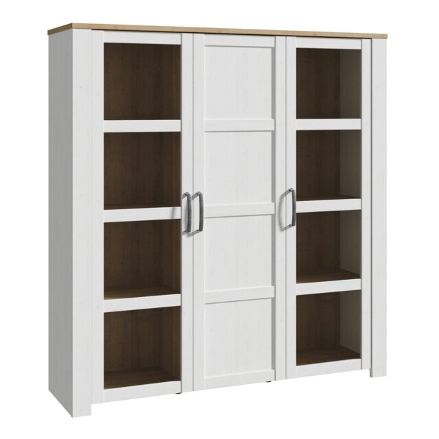 Rackhams Bohol Large Display Cabinet in Riviera Oak/White - Full Assembly Required - Riviera Oak & White - Matt - image 1