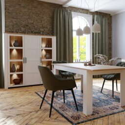 Rackhams Bohol Large Display Cabinet in Riviera Oak/White - Full Assembly Required - Riviera Oak & White - Matt - thumbnail 6