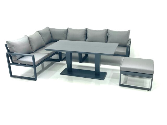 Rackhams Aluminum Outdoor Garden Furniture Set Corner Sofa Big Footstool Adjustable Rising Lifting Dining Table Sets Dark Grey
