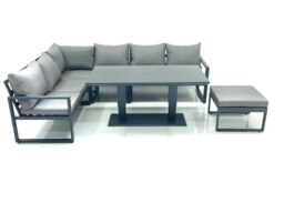 Rackhams Aluminum Outdoor Garden Furniture Set Corner Sofa Big Footstool Adjustable Rising Lifting Dining Table Sets Dark Grey - thumbnail 2
