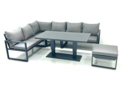 Rackhams Aluminum Outdoor Garden Furniture Set Corner Sofa Big Footstool Adjustable Rising Lifting Dining Table Sets Dark Grey - thumbnail 1