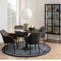 Rackhams Ibiza Round Dining Table with Black Ash Top and Matt Black Base - Black - No - Black - thumbnail 3
