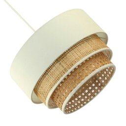 Rackhams Contemporary Triple Tier Cream Linen and Natural Rattan Pendant Shade - thumbnail 5