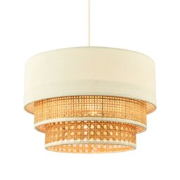 Rackhams Contemporary Triple Tier Cream Linen and Natural Rattan Pendant Shade