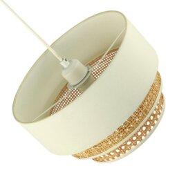 Rackhams Contemporary Triple Tier Cream Linen and Natural Rattan Pendant Shade - thumbnail 3