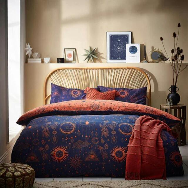 Rackhams Constellation Duvet Cover Set - Bronze/Navy - King - Bronze/Navy - 50% Cotton/50% Polyester