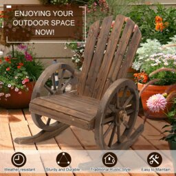 Rackhams Adirondack Rocking Chair Porch Poolside Garden Lounging Carbonized Wood - Grey - Fir Wood - 68W x 88D x 92H cm - thumbnail 5