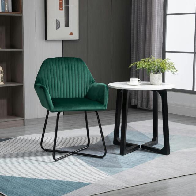 Rackhams Modern Accent Chair Velvet-Feel Upholstered Lounge - Green - Polyester, Sponge, Metal - image 1
