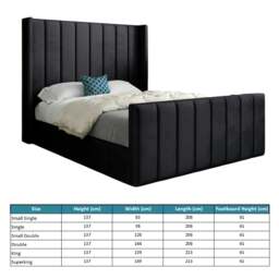 Rackhams Romano Straight Winged Upholstered Soft Velvet Bed Frame - Black - Grey - Small single - thumbnail 5