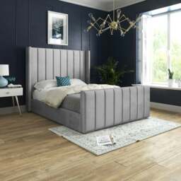 Rackhams Romano Straight Winged Upholstered Soft Velvet Bed Frame - Black - Grey - Small single - thumbnail 1