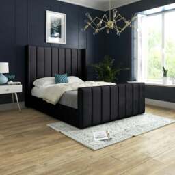 Rackhams Romano Straight Winged Upholstered Soft Velvet Bed Frame - Black - Grey - Small single - thumbnail 2