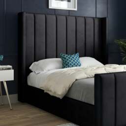 Rackhams Romano Straight Winged Upholstered Soft Velvet Bed Frame - Black - Grey - Small single - thumbnail 3