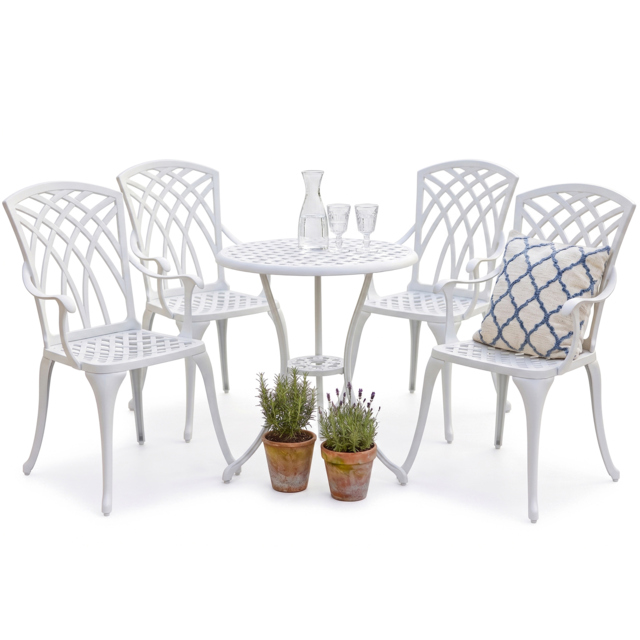 Rackhams OSHOWA Luxurious Garden and Patio Table and 4 Large Chairs with Armrests Cast Aluminium Bistro Set - White - image 1