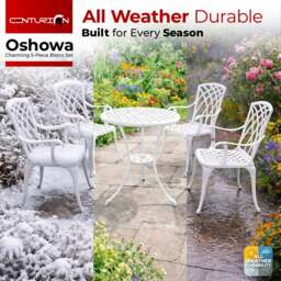 Rackhams OSHOWA Luxurious Garden and Patio Table and 4 Large Chairs with Armrests Cast Aluminium Bistro Set - White - thumbnail 5
