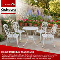 Rackhams OSHOWA Luxurious Garden and Patio Table and 4 Large Chairs with Armrests Cast Aluminium Bistro Set - White - thumbnail 2