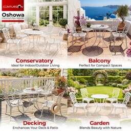 Rackhams OSHOWA Luxurious Garden and Patio Table and 4 Large Chairs with Armrests Cast Aluminium Bistro Set - White - thumbnail 3