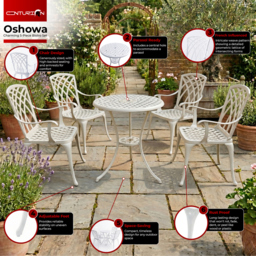 Rackhams OSHOWA Luxurious Garden and Patio Table and 4 Large Chairs with Armrests Cast Aluminium Bistro Set - White - thumbnail 4