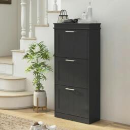 Rackhams Three-Drawer Minimalistic Shoe Cabinet - Black - thumbnail 2