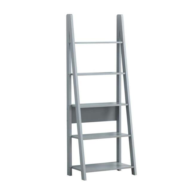 Rackhams Riva Retro 5 Tier Ladder Bookcase Display Shelf Unit - Light Grey - image 1