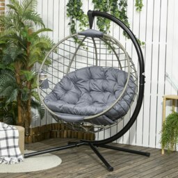 Rackhams PE Rattan Hanging Swing Chair w/ Stand & Cup Holder, Grey - thumbnail 3