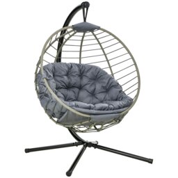 Rackhams PE Rattan Hanging Swing Chair w/ Stand & Cup Holder, Grey - thumbnail 2