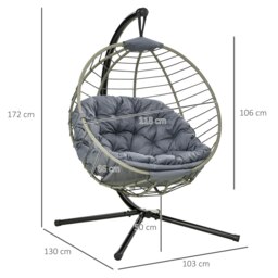 Rackhams PE Rattan Hanging Swing Chair w/ Stand & Cup Holder, Grey - thumbnail 6