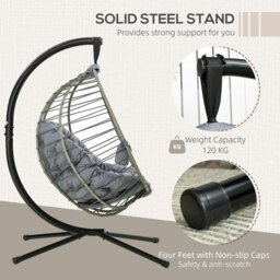 Rackhams PE Rattan Hanging Swing Chair w/ Stand & Cup Holder, Grey - thumbnail 4
