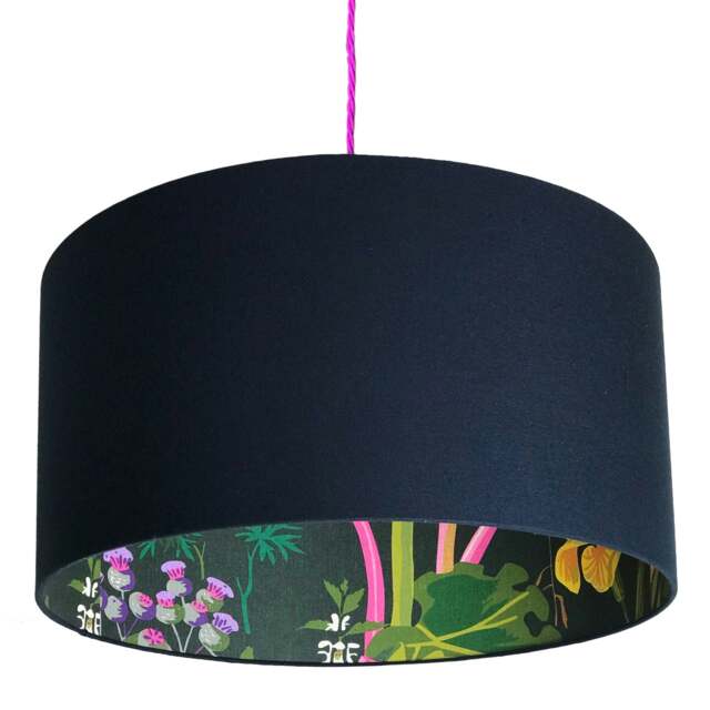 "Rackhams Rabarber Wallpaper Silhouette Lampshade in Deep Space Navy - Ceiling Pendant / Arc Lamp - 35cm Diameter x 20cm Height / (14"" x 8"")" - image 1