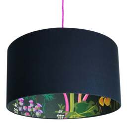 "Rackhams Rabarber Wallpaper Silhouette Lampshade in Deep Space Navy - Ceiling Pendant / Arc Lamp - 35cm Diameter x 20cm Height / (14"" x 8"")" - thumbnail 1
