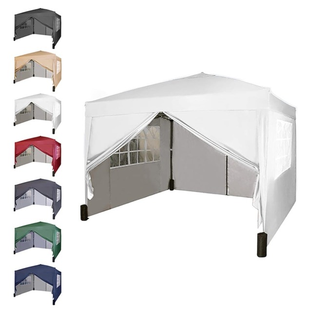 Rackhams 3x3m Pop up Gazebo Outdoor Patio Canopy Tent with Removable Sidewalls White - Red