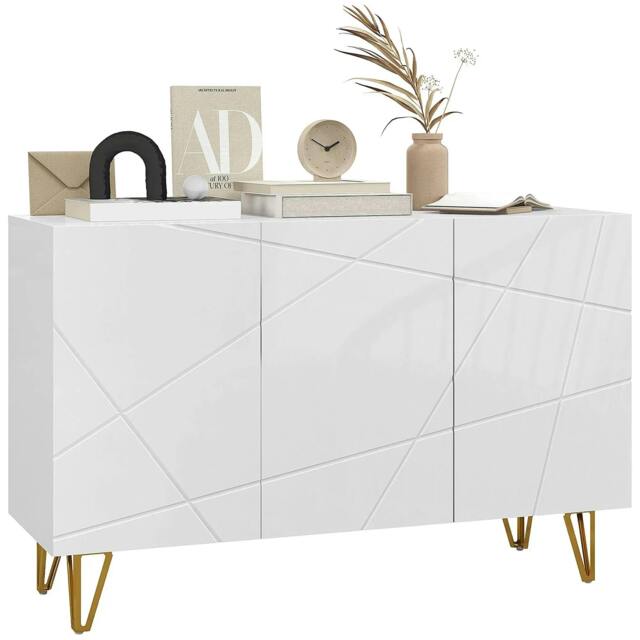 Rackhams Modern Luxe High Gloss Sideboard, with Hairpin Legs - White - image 1