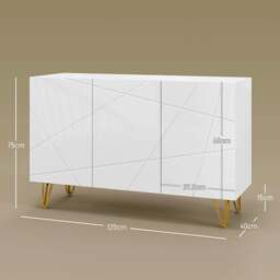 Rackhams Modern Luxe High Gloss Sideboard, with Hairpin Legs - White - thumbnail 3