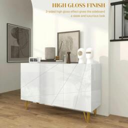 Rackhams Modern Luxe High Gloss Sideboard, with Hairpin Legs - White - thumbnail 4