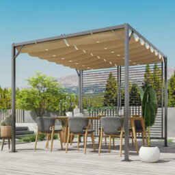 Rackhams Metal Pergola Patio Sun Shelter Grape Tent Retractable Canopy UV Cut - Beige - Metal, Polyester - 300cm x 280cm x 238cm