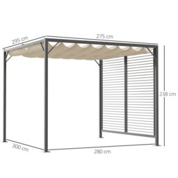 Rackhams Metal Pergola Patio Sun Shelter Grape Tent Retractable Canopy UV Cut - Beige - Metal, Polyester - 300cm x 280cm x 238cm - thumbnail 5