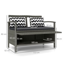 Rackhams 160L Rattan Garden Storage Bench, Cushioned Outdoor Bench, Grey - thumbnail 5