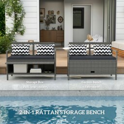 Rackhams 160L Rattan Garden Storage Bench, Cushioned Outdoor Bench, Grey - thumbnail 3