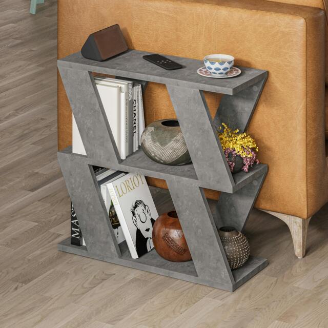 Rackhams Lazena Modern 3-Tier Side Table, Slim Particleboard End Table H55.4cm - Retro Grey - image 1
