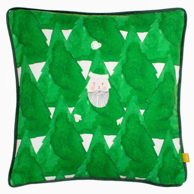 Rackhams Hide + Seek Santa Claus Cushion Cover - Green/Gold - 43cm x 43cm - Green/Gold - 100% Polyester - image 1