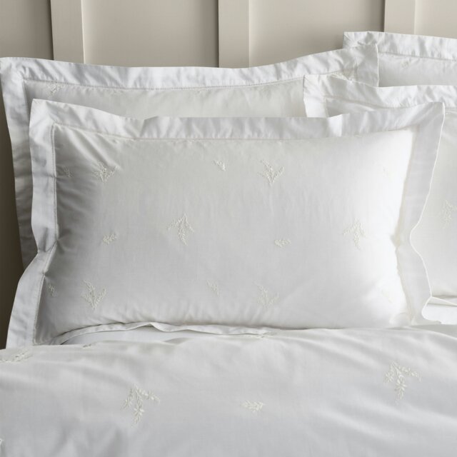 Rackhams Lottie Floral Embroidery 180 Thread Count Cotton Oxford Pillowcase - White - image 1
