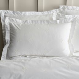 Rackhams Lottie Floral Embroidery 180 Thread Count Cotton Oxford Pillowcase - White - thumbnail 1