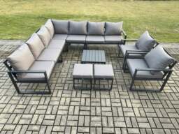 Rackhams Aluminium Outdoor Garden Furniture Set Lounge Corner Sofa 2 Pcs Chair Square Coffee Table Sets with 2 Small Footstools Dark Grey - thumbnail 2