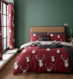 Rackhams Munro Stag Check Red Duvet Cover Set - Double - thumbnail 1