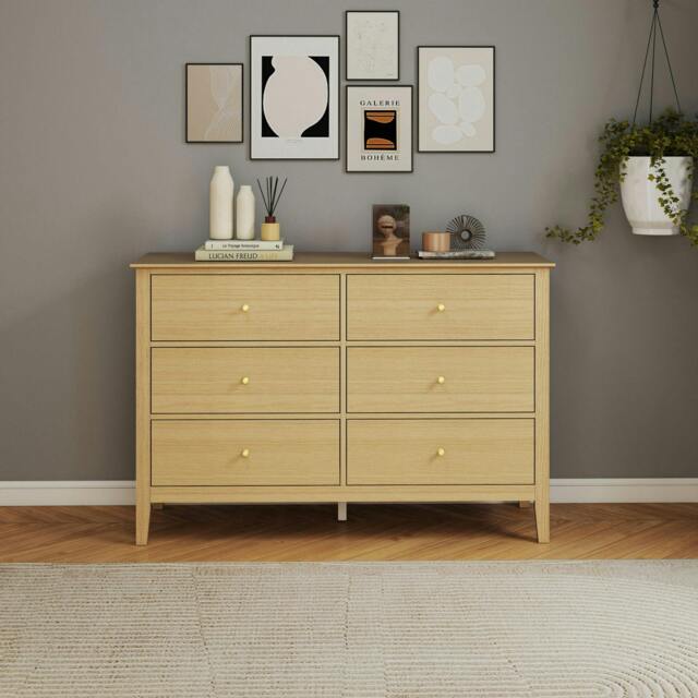 Rackhams Henley 3 + 3 Drawer Chest of Drawers - Oak-Effect - image 1