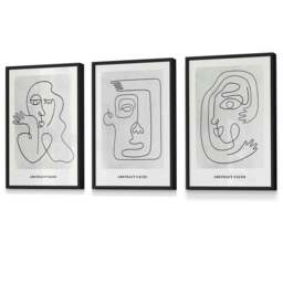 Rackhams Picasso Style Grey Abstract Faces Framed Wall Art Prints - 42x59cm (A2) - Black - thumbnail 1