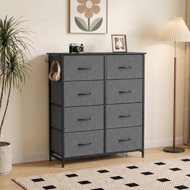 Rackhams Chest of Drawers for Bedroom, 8 Fabric Drawers - Grey - image 1