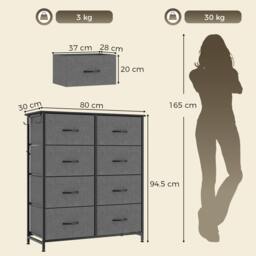 Rackhams Chest of Drawers for Bedroom, 8 Fabric Drawers - Grey - thumbnail 3
