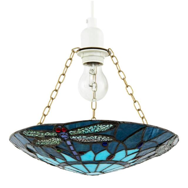Rackhams Midnight and Sky Blue Dragonfly Tiffany Glass Easy Fit Pendant Shade - image 1