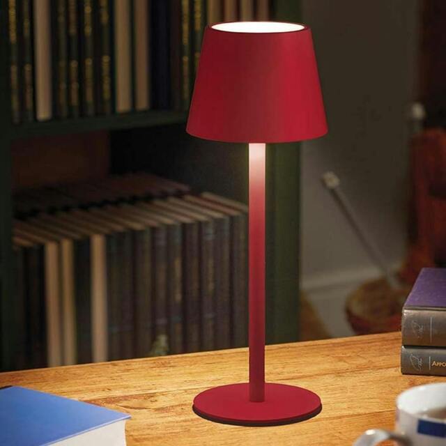 Rackhams Turin Cordless Table Lamp Outdoor Indoor Room Lantern LED Reading Desk Light - Crimson - image 1