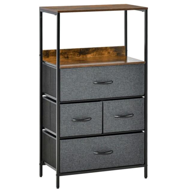 Rackhams 4 Drawer Storage Chest Unit Home Cabinet w/ Shelves Home Living Room Bedroom Entryway Living Furniture, Black - image 1